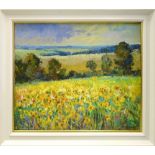 ROMAN MIKHAILOV (Ukranian,b.1959), 'Sunflower Field', 2007, signed lower right, 50cm x 60cm, framed.