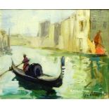 KNUT NORMAN (Swedish, 1896- 1977), 'Gondola, Venice', oil on canvas, signed lower right, 25cm x 27.