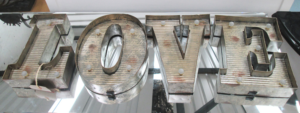 WALL SIGN, 'Love', in metal with illumination, 82cm L.