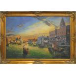 XXI CENTURY SCHOOL, 'Venice, View of Palazzo Ducale,' oil on canvas, 60cm x 90cm, gilt carved frame.