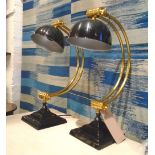 DESK LAMPS, a pair, brass and black enamel, each 51cm H.