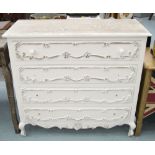 CHEST OF FOUR DRAWERS, French style in shabby chich white painted finish, 101cm x 38cm x 96cm H.