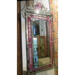 WALL MIRROR, Venetian style with a central rectangular bevelled plate and etched effect decoration,