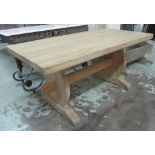 TRESTLE TABLE, vintage, pine, thick planked top on X frame trestle supports, 162cm x 80cm x 75cm.