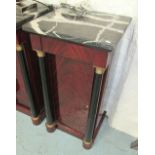 SIDE CABINET, Empire style with marble top and cupboard below, 39cm x 36cm x 80cm H.