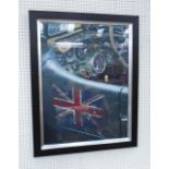 PICTURE OF RACING CAR COCKPIT, framed and glazed, 92cm x 72cm.