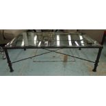 LOW TABLE, rectangular glass top, with black metal frame, 130cm L x 80cm W x 40cm H.