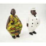 AFRICAN 'COLONIAL' FIGURES, two carved and painted wood, each, approx 33cm H.