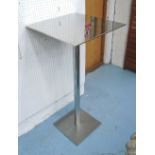 BAR TABLE, tall pedestal, in stainless steel finish. 55cm x 55cm x 110cm (with faults).