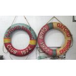 LIFE BUOY RINGS, a pair, decorative vintage style, marked 'Oxford Rowing Club 1922',