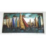 WALL HANGING, in metal, of yachts, 140cm x 70cm.