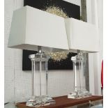 TABLE LAMPS, a pair, crystal stands, with shades, 65cm H (with faults).