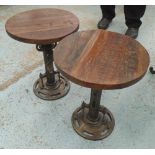 SIDE TABLES/STOOLS, a pair, Industrial style with adjustable height, 46cm H.