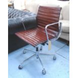 REVOLVING DESK CHAIR BY VITRA, Charles Eames design, ribbed tan brown leather,