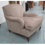 ARMCHAIR, Howard style, in light grey chenille upholstery, 87cm W x 100cm D x 87cm H.