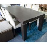 DINING TABLE, contemporary design, long rectangular darkwood, with extending pullout end leaf,