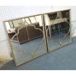 MIRRORS, a pair, bevelled plate with studded, mirrored border, 100cm x 70cm.