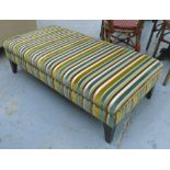 FOOTSTOOL, in a striped velvet fabric on square supports, 120cm x 60cm x 34cm H.