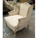 ARMCHAIRS, a pair, French style in neutral fabric, in limed oak, 78cm W.