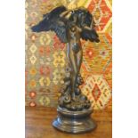 ANGELIC FIGURAL BRONZE, Talos Gallery, marble base, 67cm H overall.