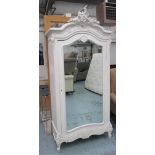 ARMOIRE, Louis XV style white painted with a bevelled mirrored door, 235cm H x 58cm D x 11cm W.