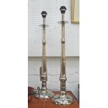 TABLE LAMPS, a pair, column style, plated finish, 74cm H.