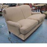 SOFA, two seater, Howard style in neutral fabric on square castor supports, 159cm L.