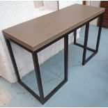 CONSOLE TABLE, with a woven style top on ebonised base, 151cm W x 52cm D x 88cm H.