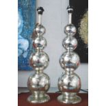 TABLE LAMPS, a pair, ball type columns, antique effect mirrored finish, 68cm H.