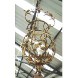 CHANDELIER, gilt metal with foliate detail, 97cm H x 37cm W.