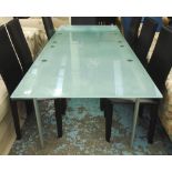 LIGNE ROSET GLASS EXTENDING DINING ROOM TABLE, with matte chrome legs,