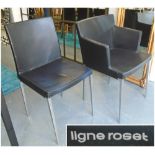 LIGNE ROSET DINING CHAIRS, twelve, black leather and chrome, two armchairs 80cm H x 57cm W x 45cm D,