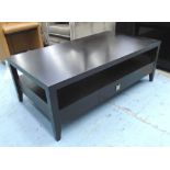 LOW TABLE, dark wood finish, with undertier and drawer, 120cm W x 65cm D x 44cm H.