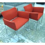 KAZUHIDE TAKAHAMA ARMCHAIRS, five, in red with steel bar frame.