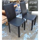 ARPER DINING CHAIRS, a set of ten, black stitched leather with stainless steel frames, by Arper.