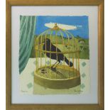 MARY FEDDEN, 'Caged Blackbird,' watercolour, 25.5cm x 20.