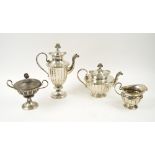 SILVER TEA SERVICE, German 800 standard, comprising tea pot, hot water jug, sucrier and milk jug,