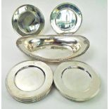 STERLING SILVER SIDE PLATES, set of twelve with reeded rims, each 15.5cm diam.