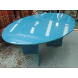 KAZUHIDE TAKAHAMA BLUE LACQUERED 'ANTELLA' DROP LEAF TABLE, 170cm L x 120cm W x 72cm H.