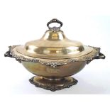 STERLING SILVER TUREEN, of oval footed form with foliate cast rims,