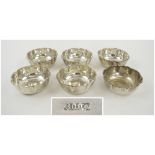 SILVER BOWLS, set of six, 800 standard, of circular lobed form, each 10.5 cm diam. x 3.