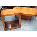 LOW TABLE, blonde burrwood, rectangular top on plinth support, 41cm H x 117cm W x 76cm D,