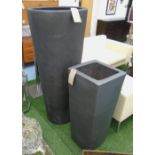 POT, tall composition conical black, 136 cm H; together with a companion pot, 91 cm H.