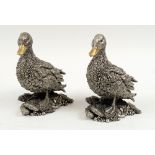 STERLING SILVER DUCKS, two matching, each 14cm H x 11cm L, max (2).