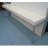 B&B ITALIA CONSOLE TABLE, rectangular white lacquered with frieze drawer and end chrome supports,