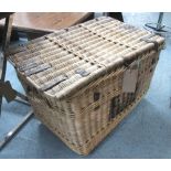 WICKER LAUNDRY BASKET, on wheels, 83cm x 54cm x 56cm H (with faults).