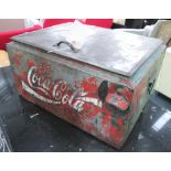 COOLER BOX, 'Coco Cola' design, in distressed metal condition, 58cm x 44cm x 29cm H.