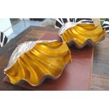 SHELL SEAFOOD PLATTERS, a pair, chromed, with internal gold enamelling, 42cm W.