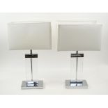 CONTEMPORARY TABLE LAMPS, a pair, lucite angular form, with ivory shades, 54cm H.