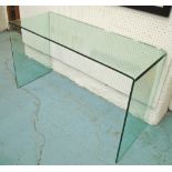 CONSOLE TABLE, curved glass, 123cm L x 40cm D x 70cm H.